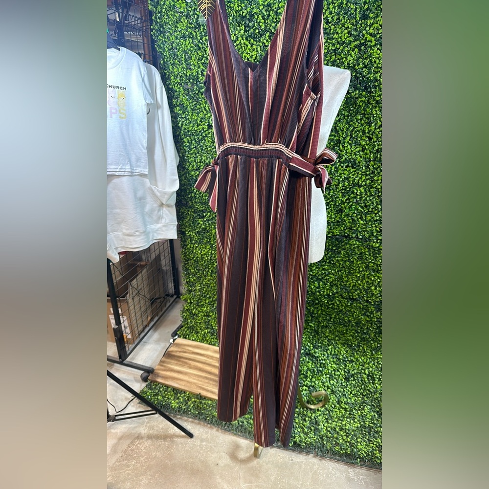 Xhilaration Brown Maroon Vertical Stripe Jumpsuit